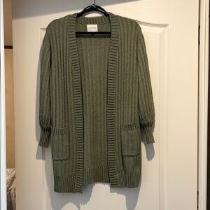 Pink Rose Olive Green Cardigan Sweater
